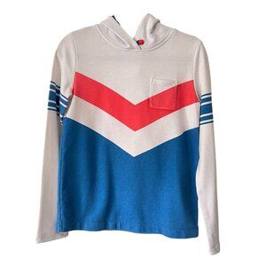 Tommy Hilfiger Chevron Stripe Hoodie Sweatshirt XS White/Red/Blue Cotton Y2K